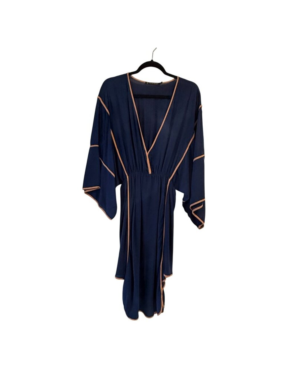 ViX Paula Hermanny Navy Resort Kaftan Cover Up Dress Contrast Trim Size M